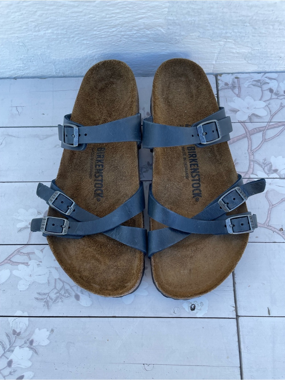 Birkenstock Blue Triple-Strap Cork Sandals